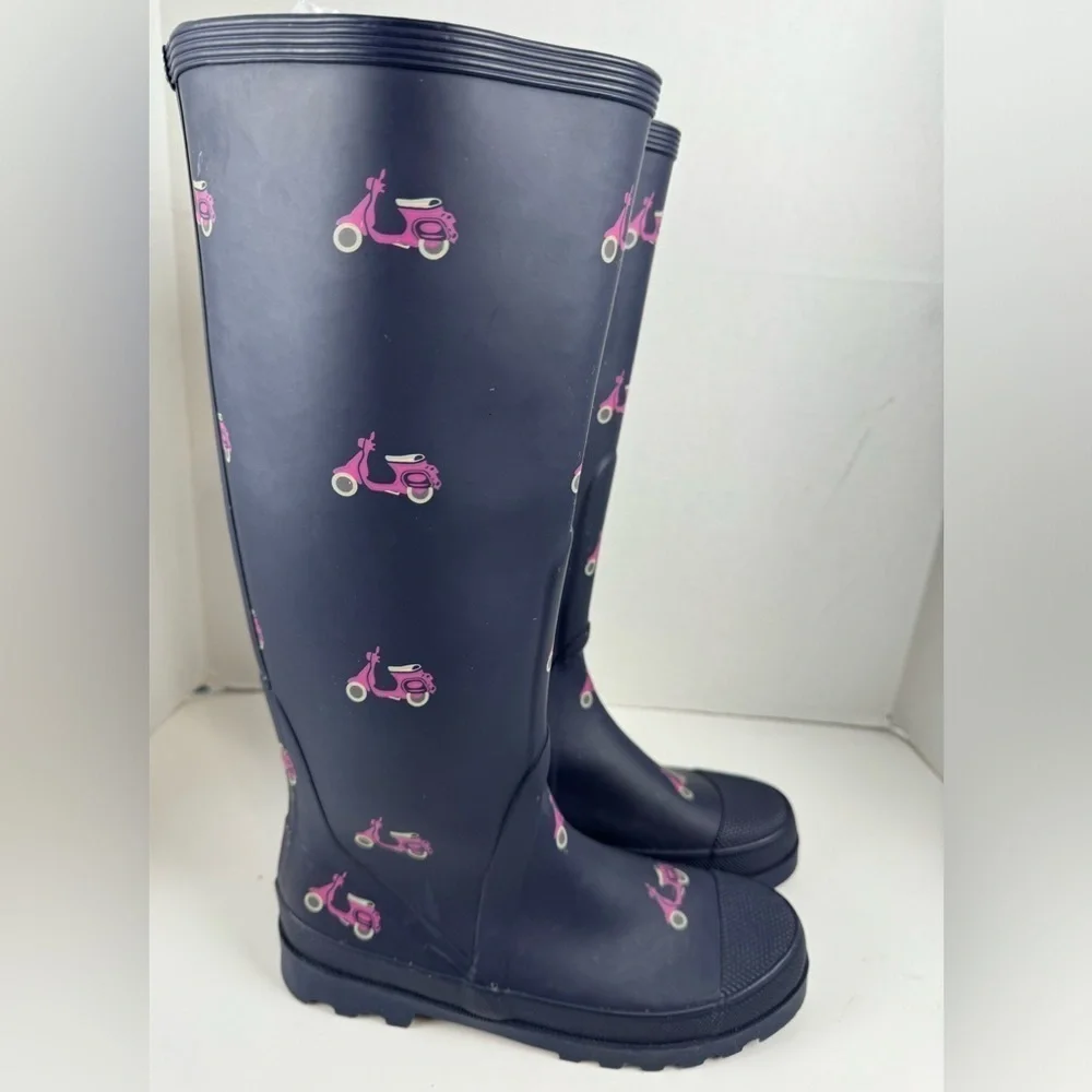 J. Crew Vintage Wellies Blue Rubber Rain Boots Vespa Print